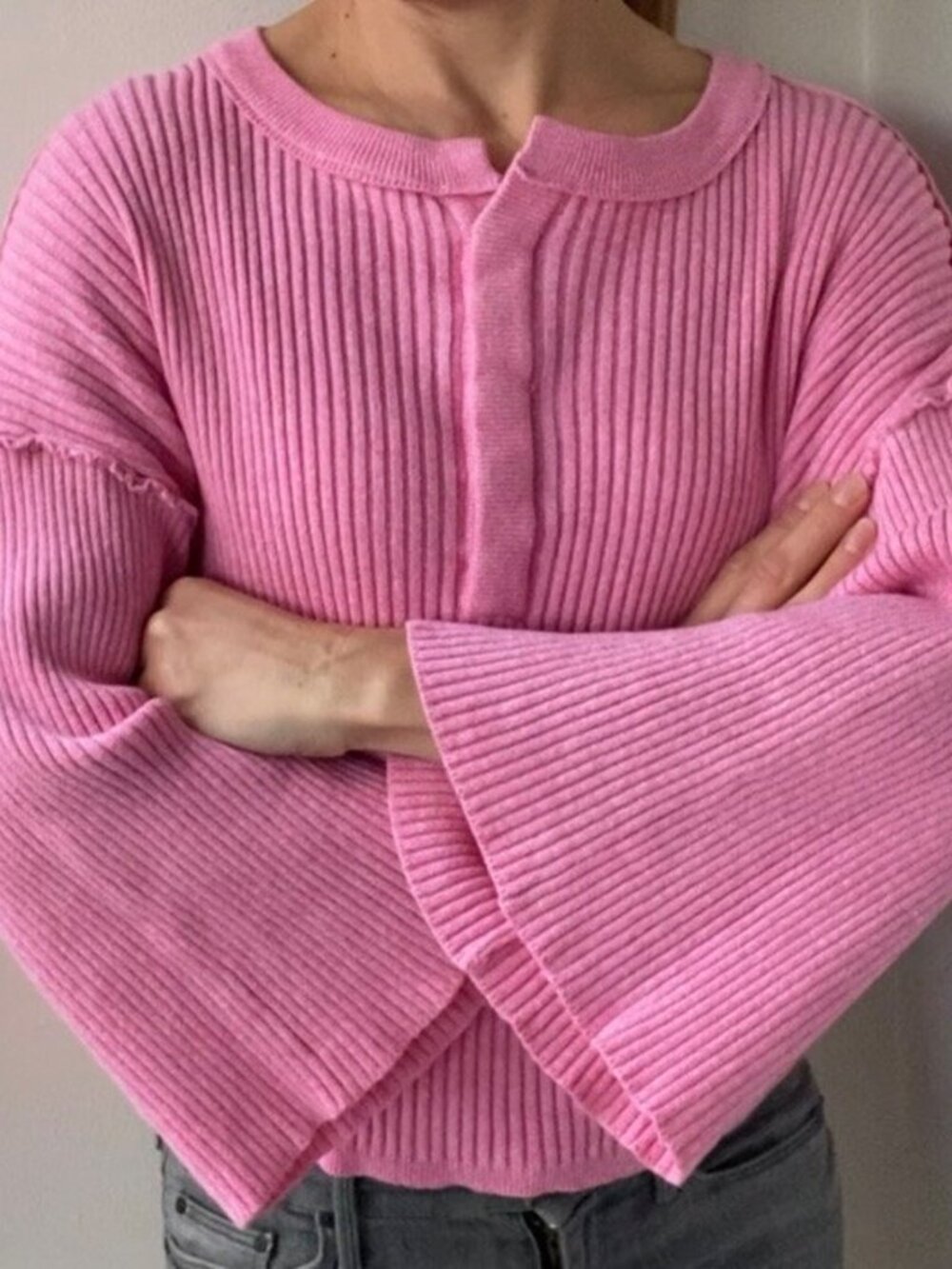 Pink Urban Outfitters Sweater Top- 3/4 Length Bell Sleeves- Size XS